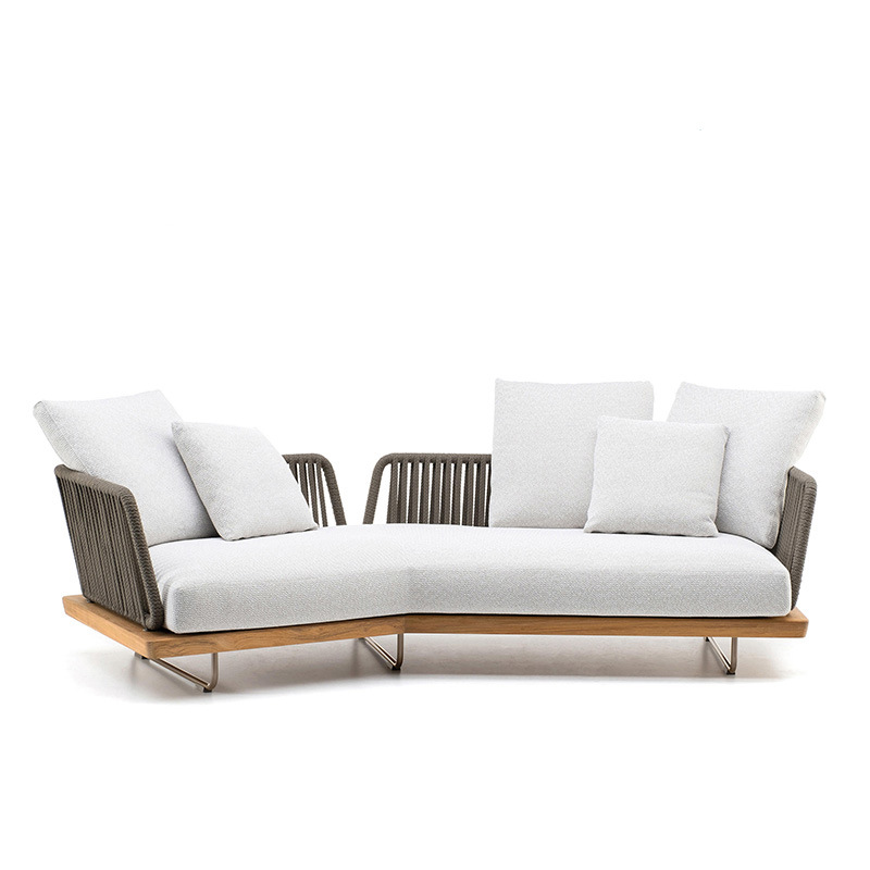 Outdoor Sofa Sunscreen Waterproof Rattan Teak 3-Seater Terrace Solid Wood Garden Coffee Table Set Furniture Customization China