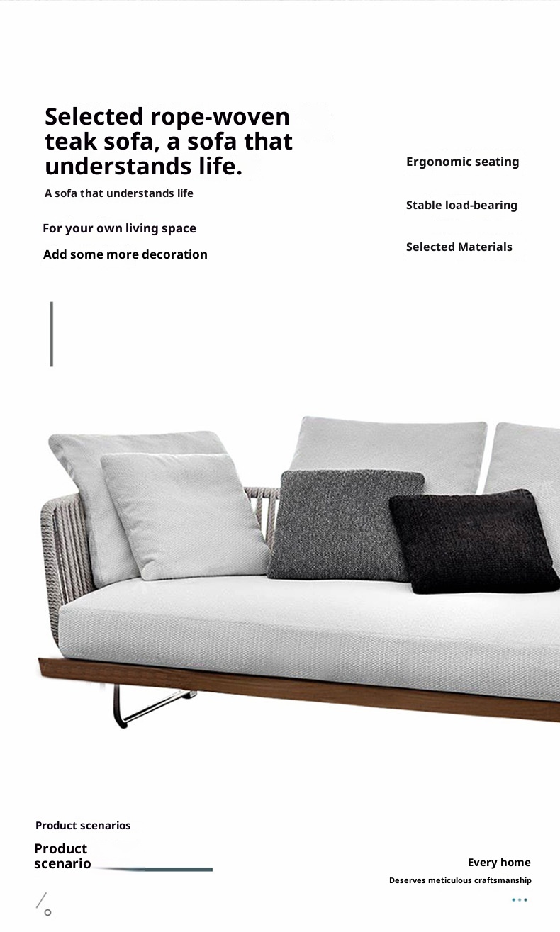 Outdoor Sofa Sunscreen Waterproof Rattan Teak 3-Seater Terrace Solid Wood Garden Coffee Table Set Furniture Customization China
