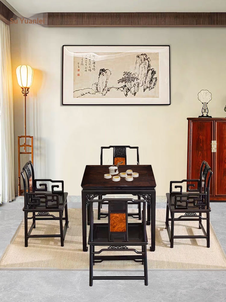 Su Element Mahogany &amp; Sandalwood Ming-style Square Dining &amp; Tea Table with Mortise and Tenon Joint Structure Customizable