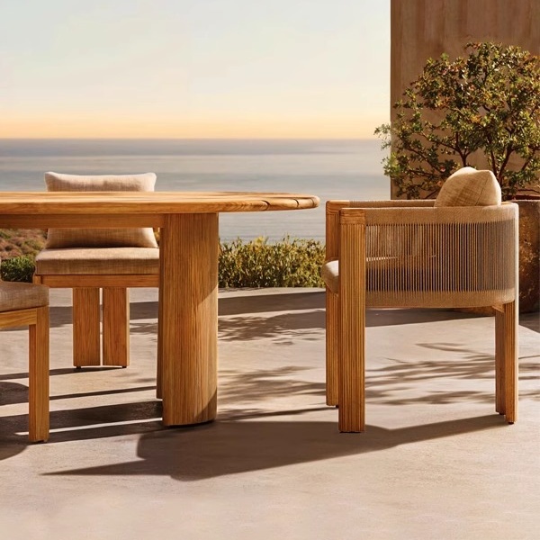 Luxury Teak Frame High Platform Cushion Solid Teak Modern Outdoor Single Sofa Chair for Dining and Hotel Use