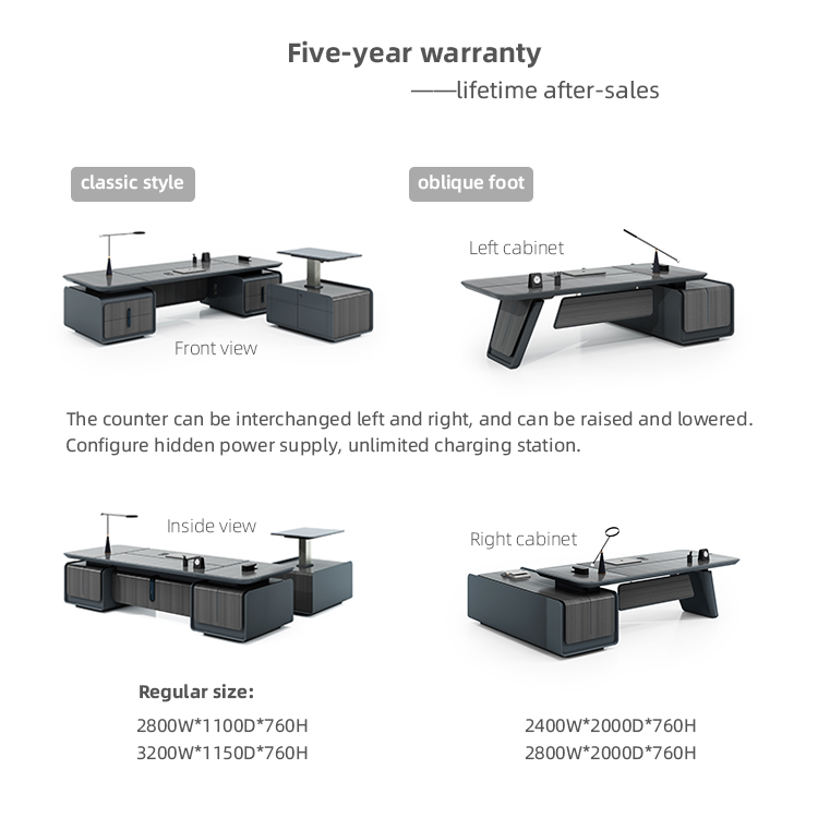 Modern Extendable Teak Wood Executive Office Desk for Home CEO Manager with 5-Year Warranty