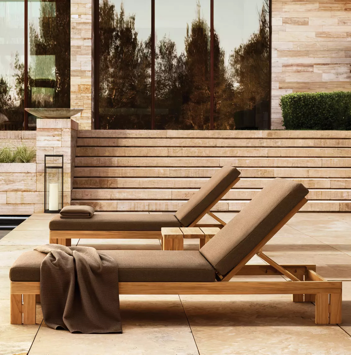 Space Saving Tropical Minimalist Grade A Teak Wood Outdoor Side Table Expertly Slatted End Table for Luxury Poolside and Balcony