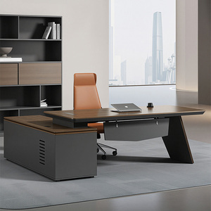 Modern L-Shaped Executive Desk 60mm Thick Top Tech Teak