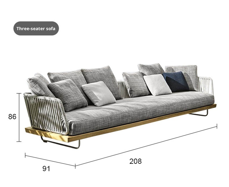 Outdoor Sofa Sunscreen Waterproof Rattan Teak 3-Seater Terrace Solid Wood Garden Coffee Table Set Furniture Customization China