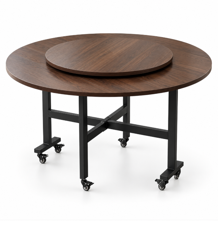 Modern Foldable Round Dining Table with Lazy Susan Drop Leaf Extendable Space Saving Table with Lockable Wheels