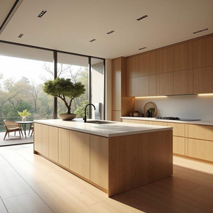 Custom Made White Oak Wood Veneer Kitchen Cabinet