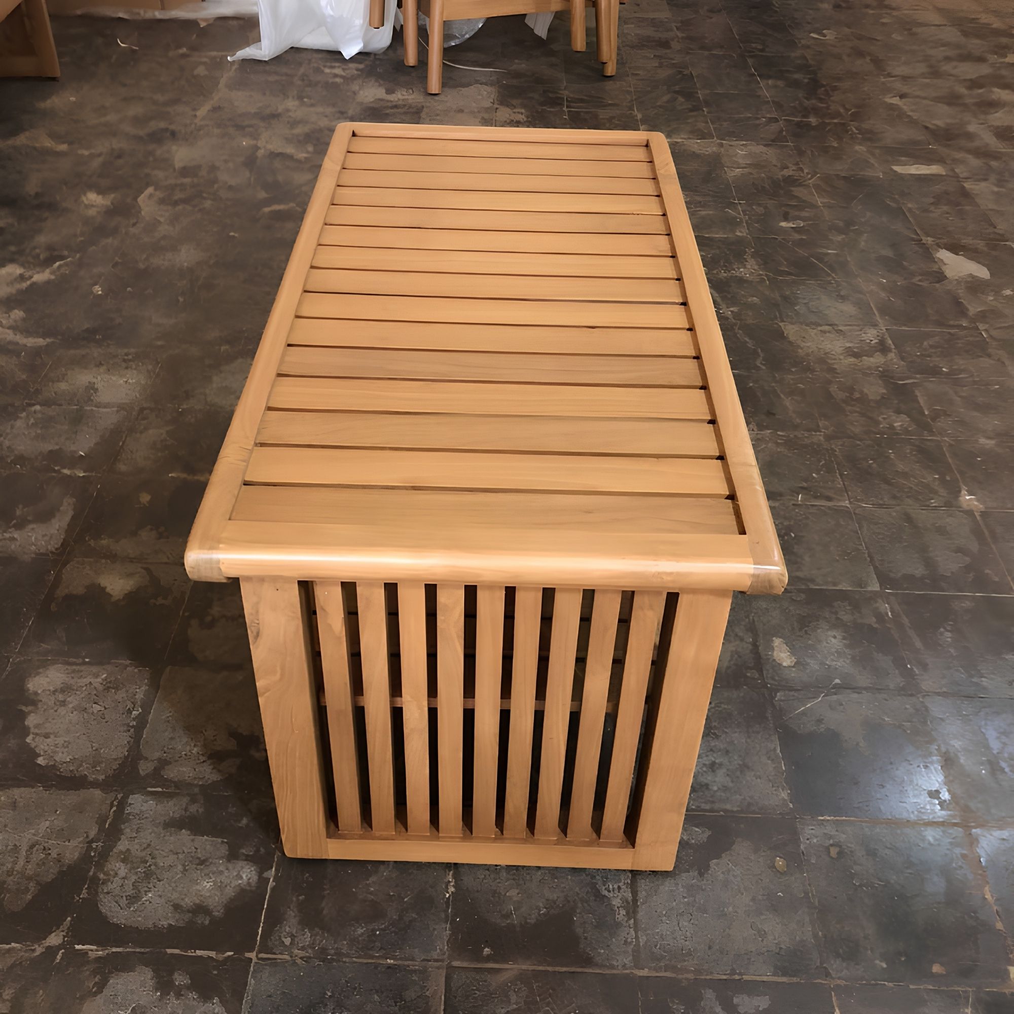 SVLK Certified Durable Solid Teak Wood Slatted Rectangular Coffee Table Luxury Resort Balcony Outdoor Furniture Indonesia