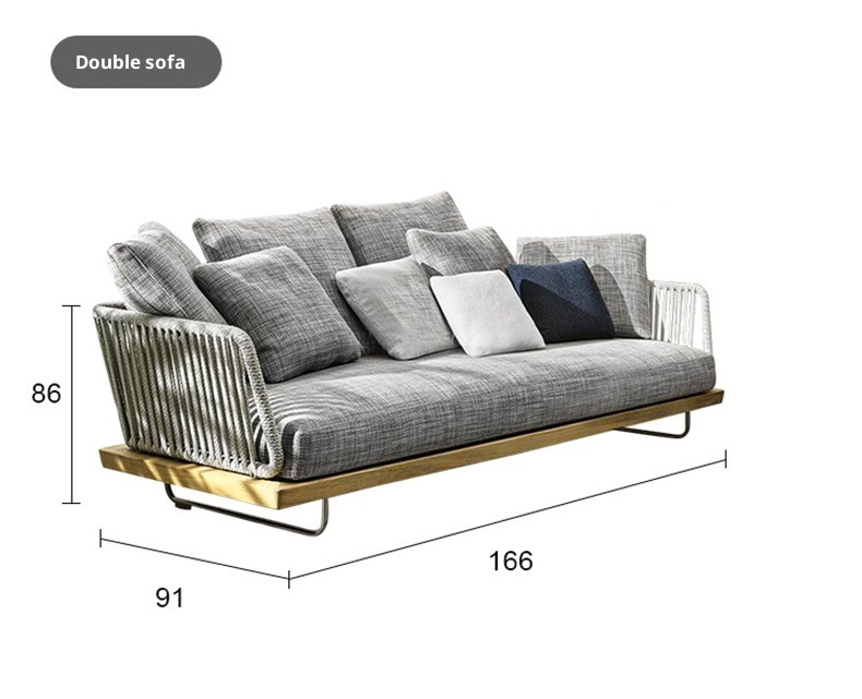 Outdoor Sofa Sunscreen Waterproof Rattan Teak 3-Seater Terrace Solid Wood Garden Coffee Table Set Furniture Customization China