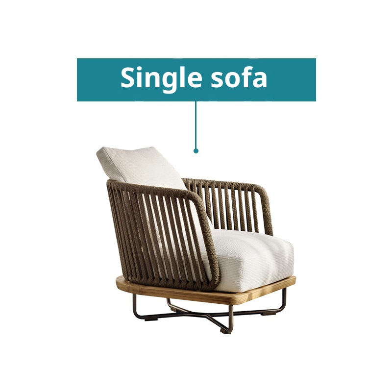 Outdoor Sofa Sunscreen Waterproof Rattan Teak 3-Seater Terrace Solid Wood Garden Coffee Table Set Furniture Customization China
