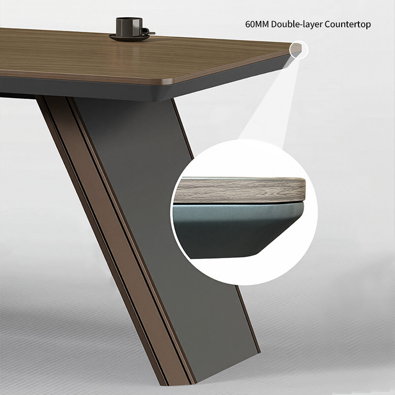 Modern L-Shaped Executive Desk 60mm Thick Top Tech Teak Wood CEO Office Furniture With Storage Cabinet and Password Lock