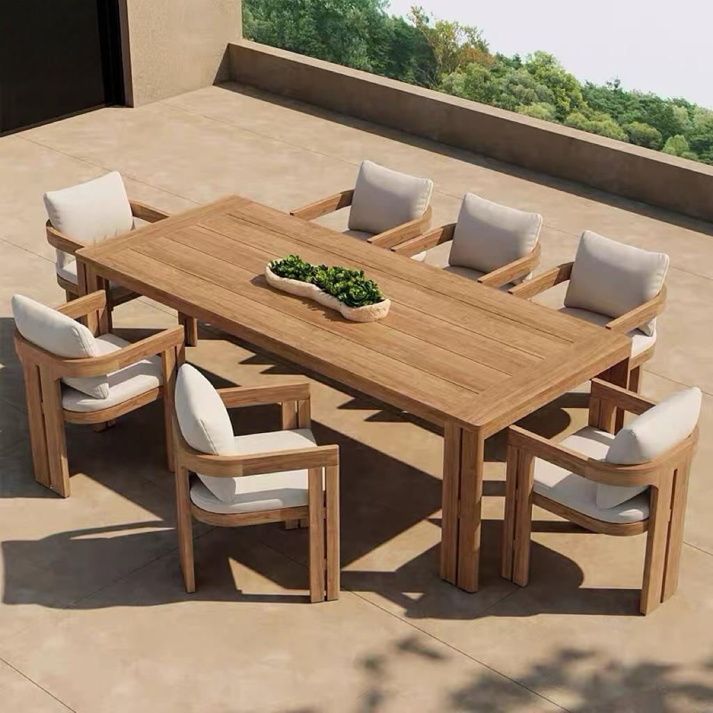 Luxury Teak Wood 6 8 10 Seater Dining Table Set Restaurant Patio Furniture Garden Outdoor Table and Chair Set for Hotel Villa