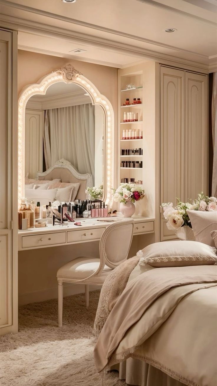High-End French Palace Style Dressing Table | LED Glass Display Cabinet | Customizable Vanity Desk with Drawers | Factory Direct