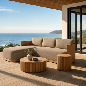 Contemporary Fluted Solid Teak Outdoor Sectional Sofa Set