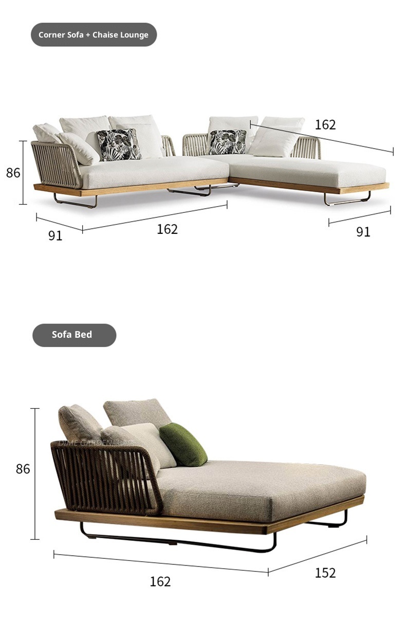 Outdoor Sofa Sunscreen Waterproof Rattan Teak 3-Seater Terrace Solid Wood Garden Coffee Table Set Furniture Customization China