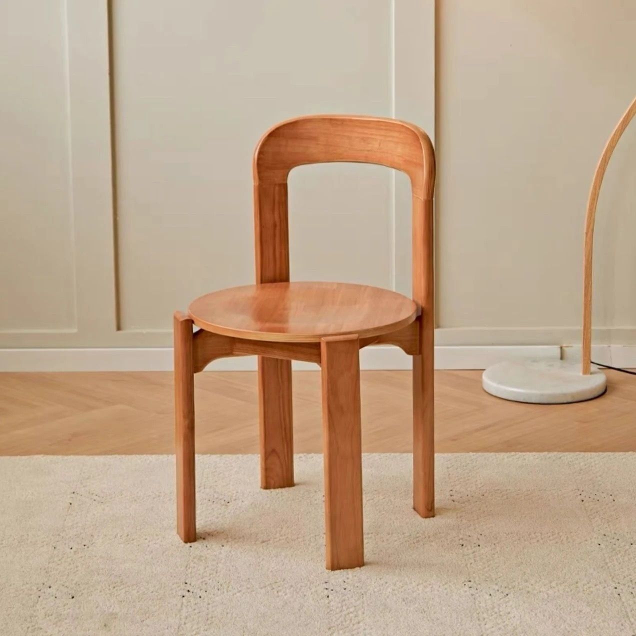 Vintage High-End Mid-century Teak Dining Chair Solid Stackable Modern Style For Home Restaurant Bedroom Gym Colorful Rey Chair