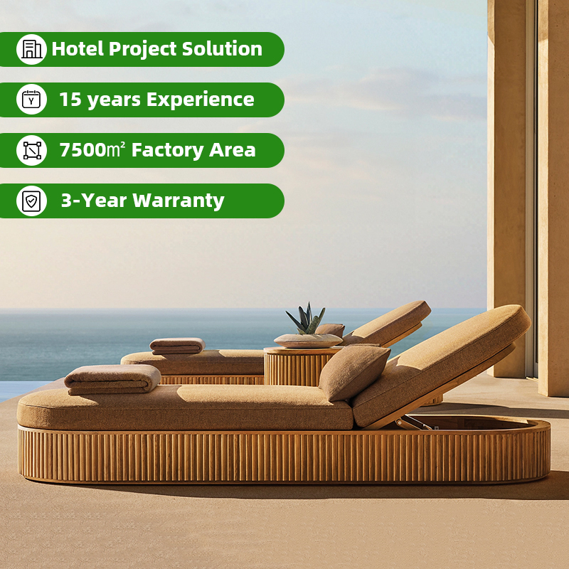 Hotel Outdoor Luxury UV Resistant Teak Sun Lounger Set with Minimalist Modern Design for Villa Garden Swimming Pool