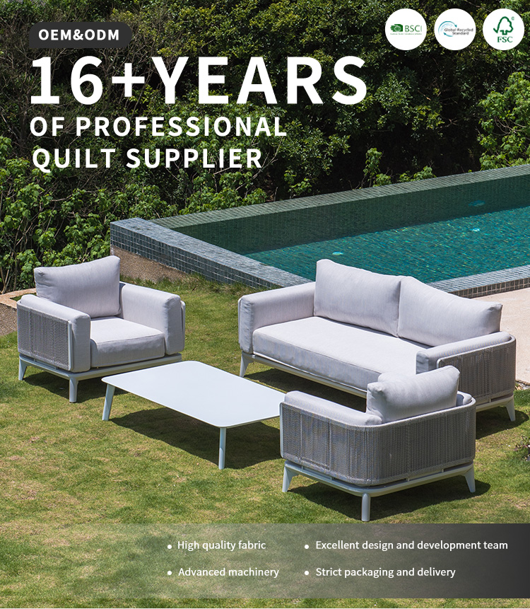 Modern Luxury Solid Teak Rattan Sofa Set Waterproof Outdoor Furniture for Patio Hotels Gardens