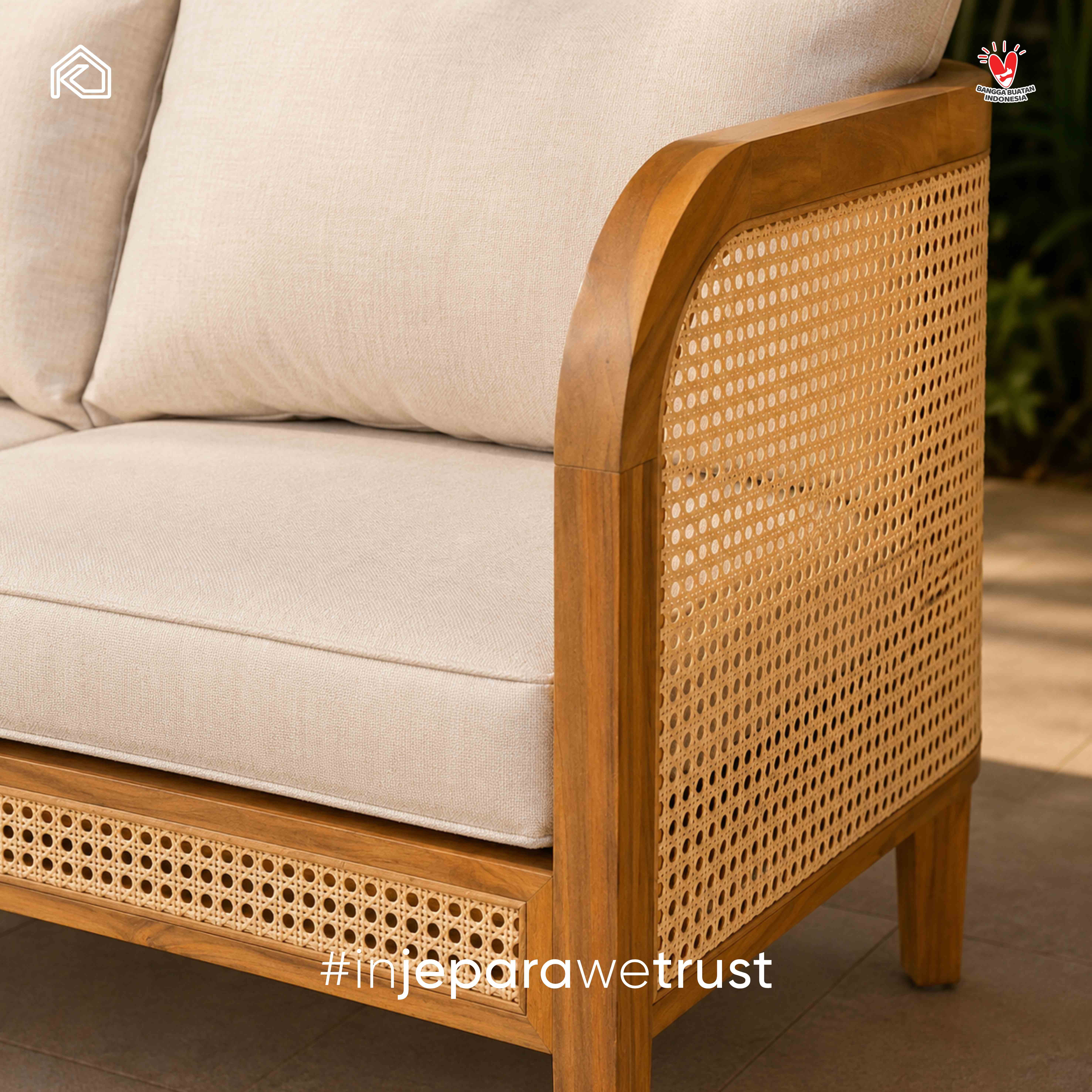 Hot Sale Wholesale Indonesian Teak Wood Rattan Eco-Friendly Durable 2 Seater Midcentury Customized Size Garden Patio Living Room