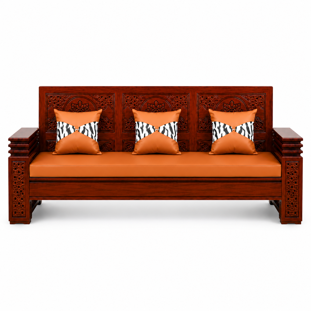 Heritage Jepara Solid Teak Wood Square Sofa Bed Hand Carved Details Premium Three Seat Living Room Furniture Traditional