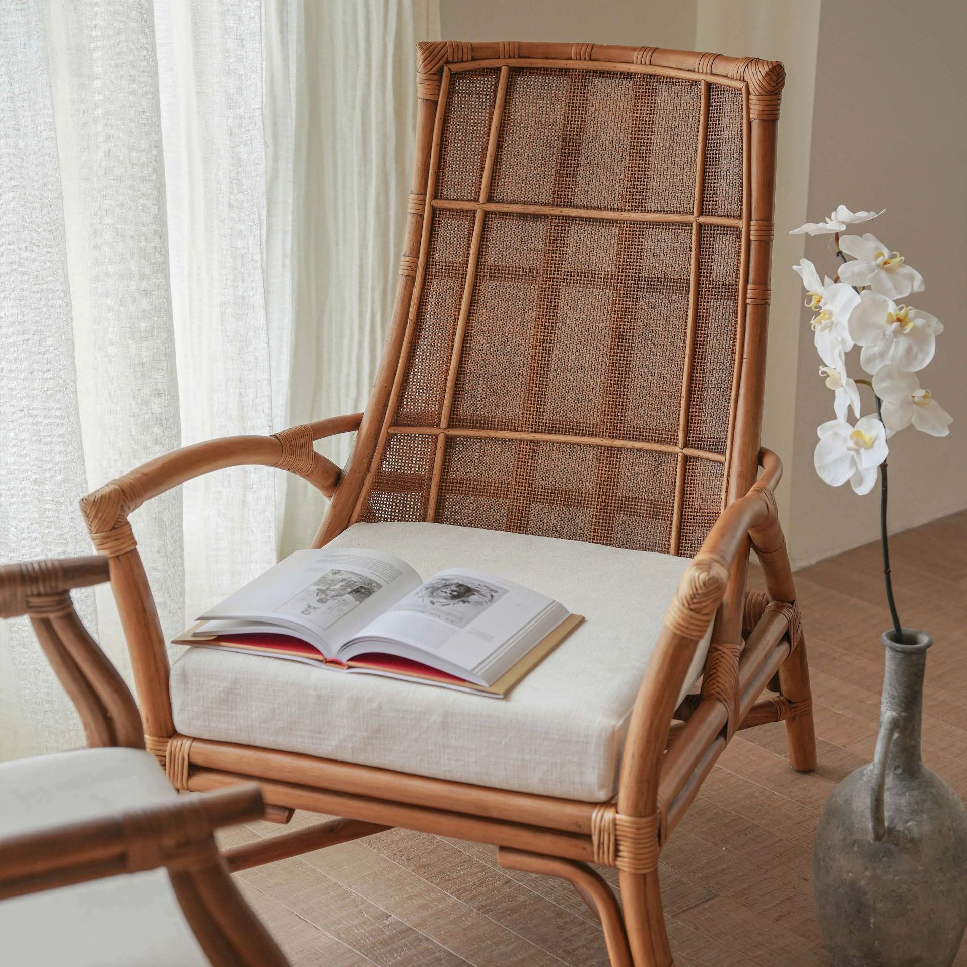 Natural Rattan Solid Wood Frame Modern Leisure Living Room Sofa Chair Indonesian Design Jifeng Homestay Designer Outdoor Use
