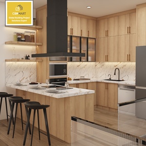 Modern White Oak Kitchen Cabinet Solid Wood Shaker Style With Quartz Island