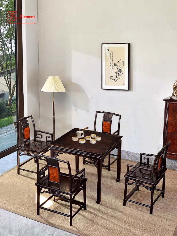 Su Element Mahogany &amp; Sandalwood Ming-style Square Dining &amp; Tea Table with Mortise and Tenon Joint Structure Customizable