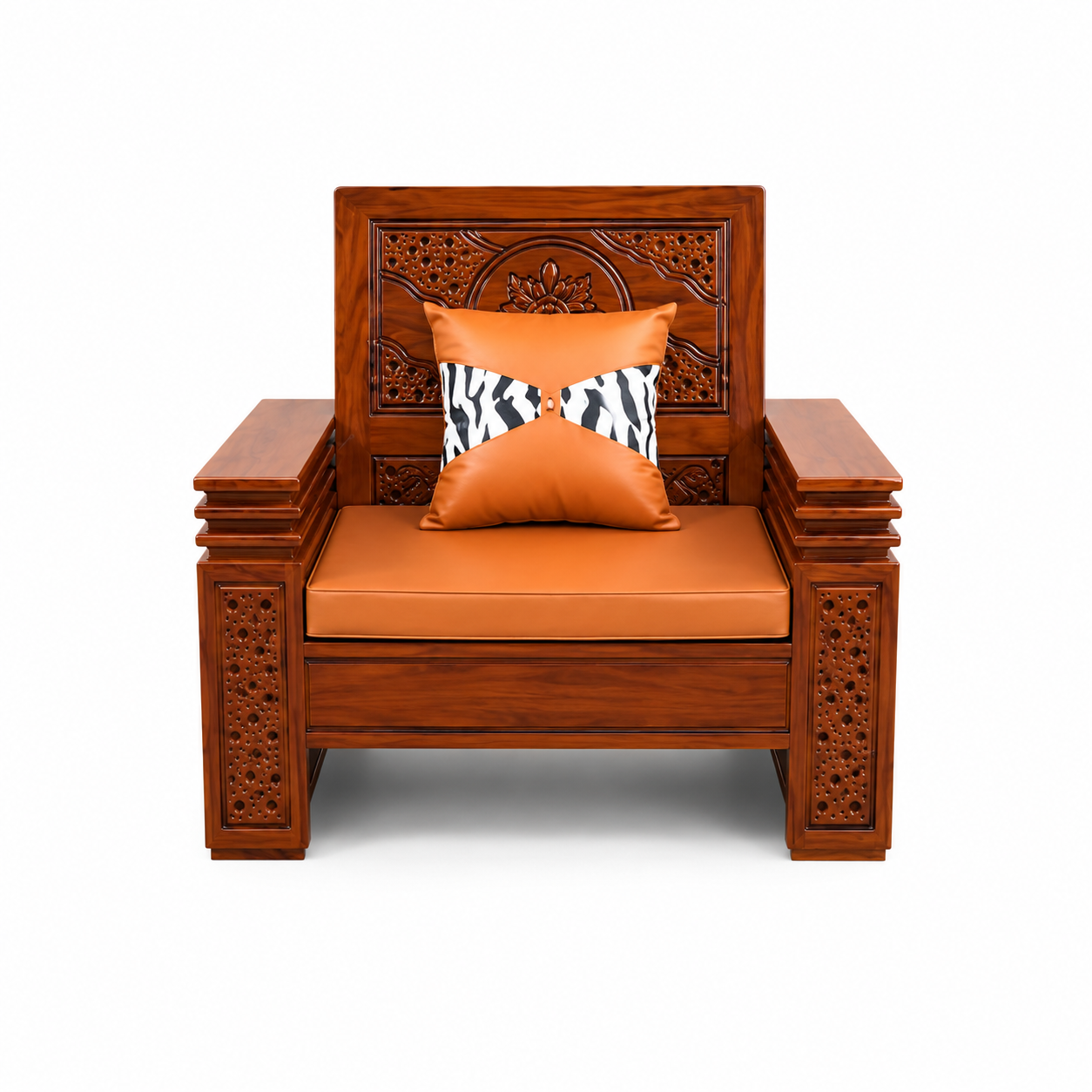 Heritage Jepara Solid Teak Wood Square Sofa Bed Hand Carved Details Premium Three Seat Living Room Furniture Traditional