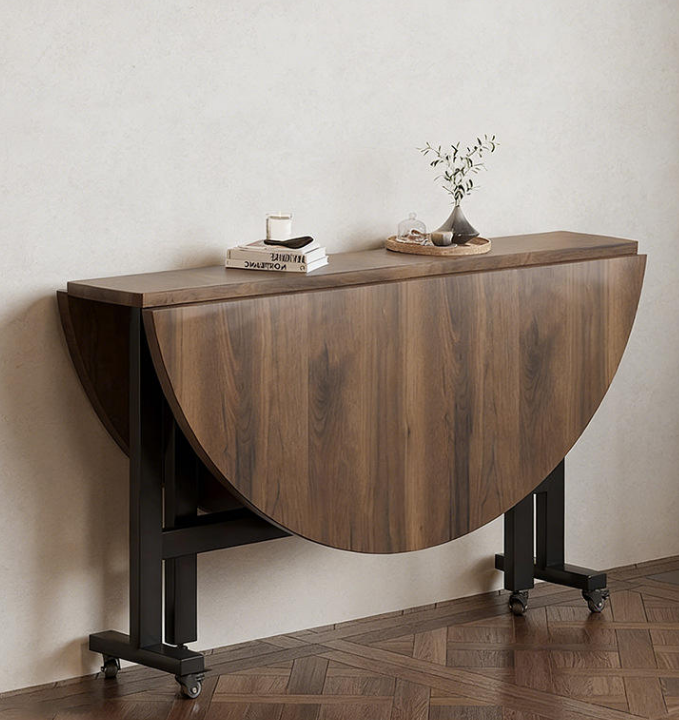 Modern Foldable Round Dining Table with Lazy Susan Drop Leaf Extendable Space Saving Table with Lockable Wheels