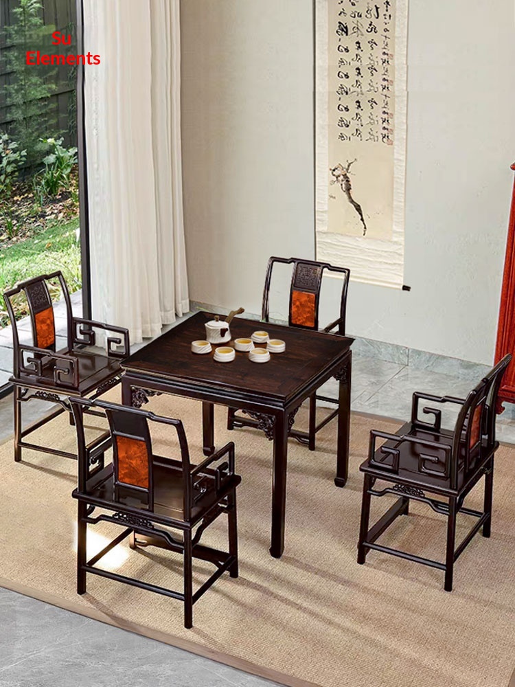 Su Element Mahogany &amp; Sandalwood Ming-style Square Dining &amp; Tea Table with Mortise and Tenon Joint Structure Customizable