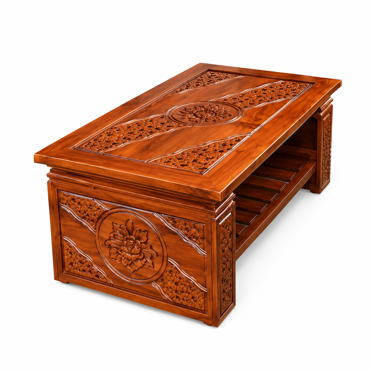 Heritage Jepara Solid Teak Wood Square Sofa Bed Hand Carved Details Premium Three Seat Living Room Furniture Traditional