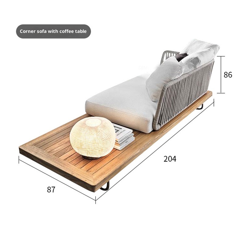 Outdoor Sofa Sunscreen Waterproof Rattan Teak 3-Seater Terrace Solid Wood Garden Coffee Table Set Furniture Customization China