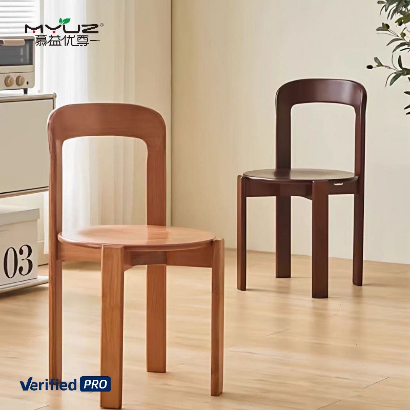 Vintage High-End Mid-century Teak Dining Chair Solid Stackable Modern Style For Home Restaurant Bedroom Gym Colorful Rey Chair
