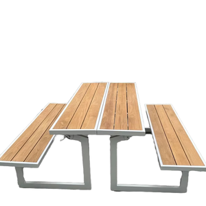 Foldable Aluminum Bistro Garden Dining Table Mahogany Wood Armrest