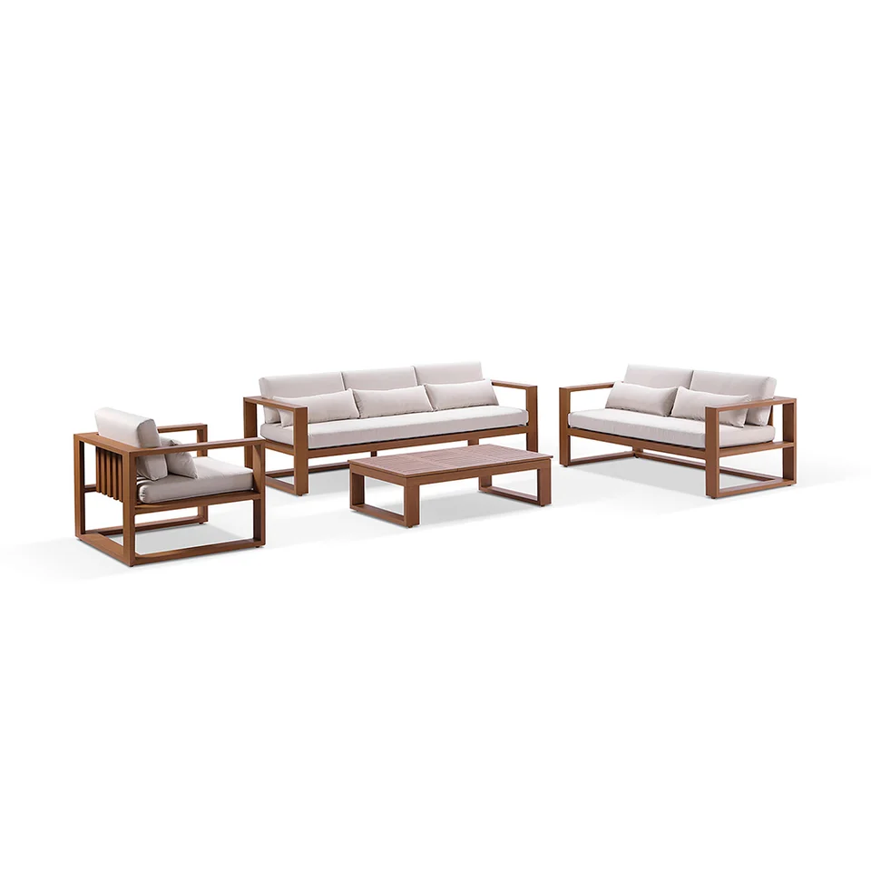3 + 2 + 1 Seater Outdoor Lounge Suite Teak Aluminium Frame Multi-Functional Lift Coffee Table for Alfresco Patio Backyard