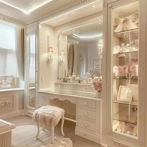 High-End French Palace Style Dressing Table LED Glass Display Cabinet