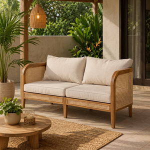 Indonesian Teak Wood Rattan 2 Seater