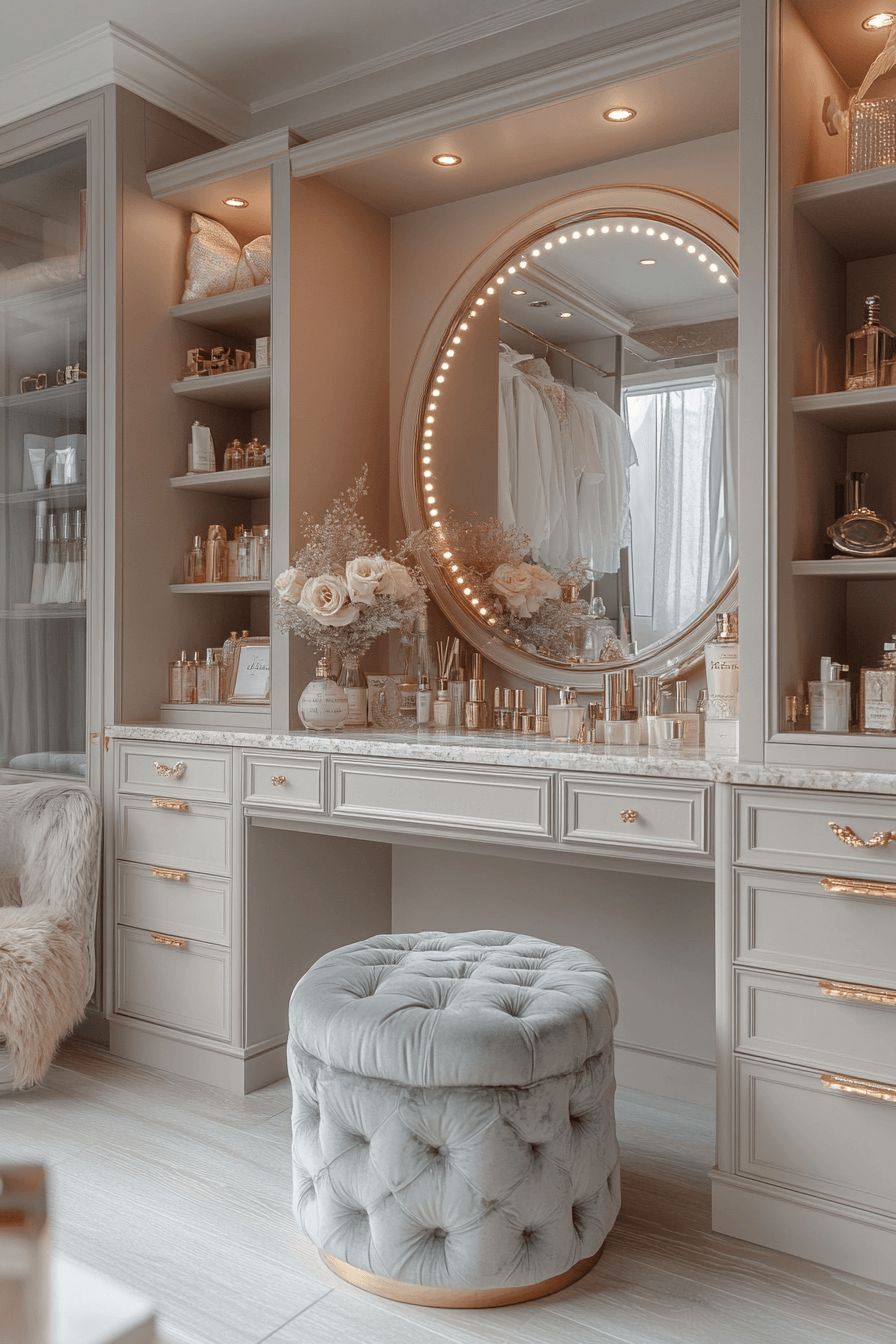 High-End French Palace Style Dressing Table | LED Glass Display Cabinet | Customizable Vanity Desk with Drawers | Factory Direct