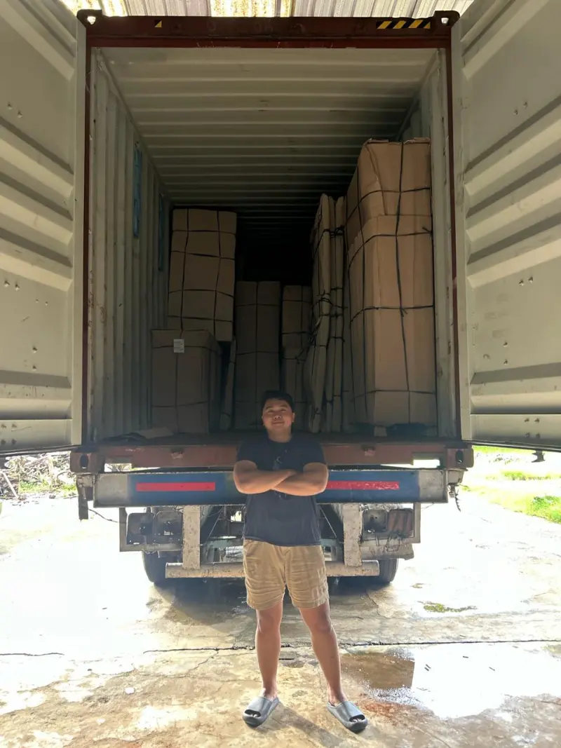 Packed furniture in the Teratai warehouse awaiting QC and loading