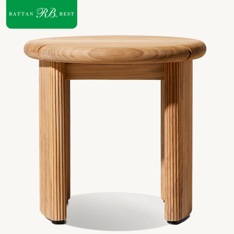 Modern Nordic Japandi Style Fluted Leg Design Teak Wood Coffee Table for Outdoor Courtyard