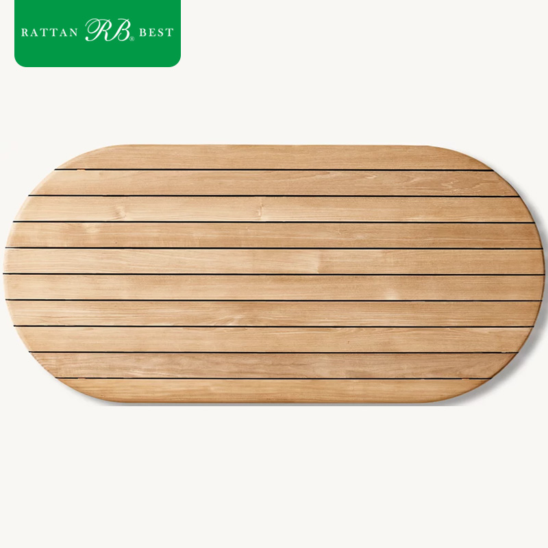 Modern Nordic Japandi Style Fluted Leg Design Teak Wood Coffee Table for Outdoor Courtyard