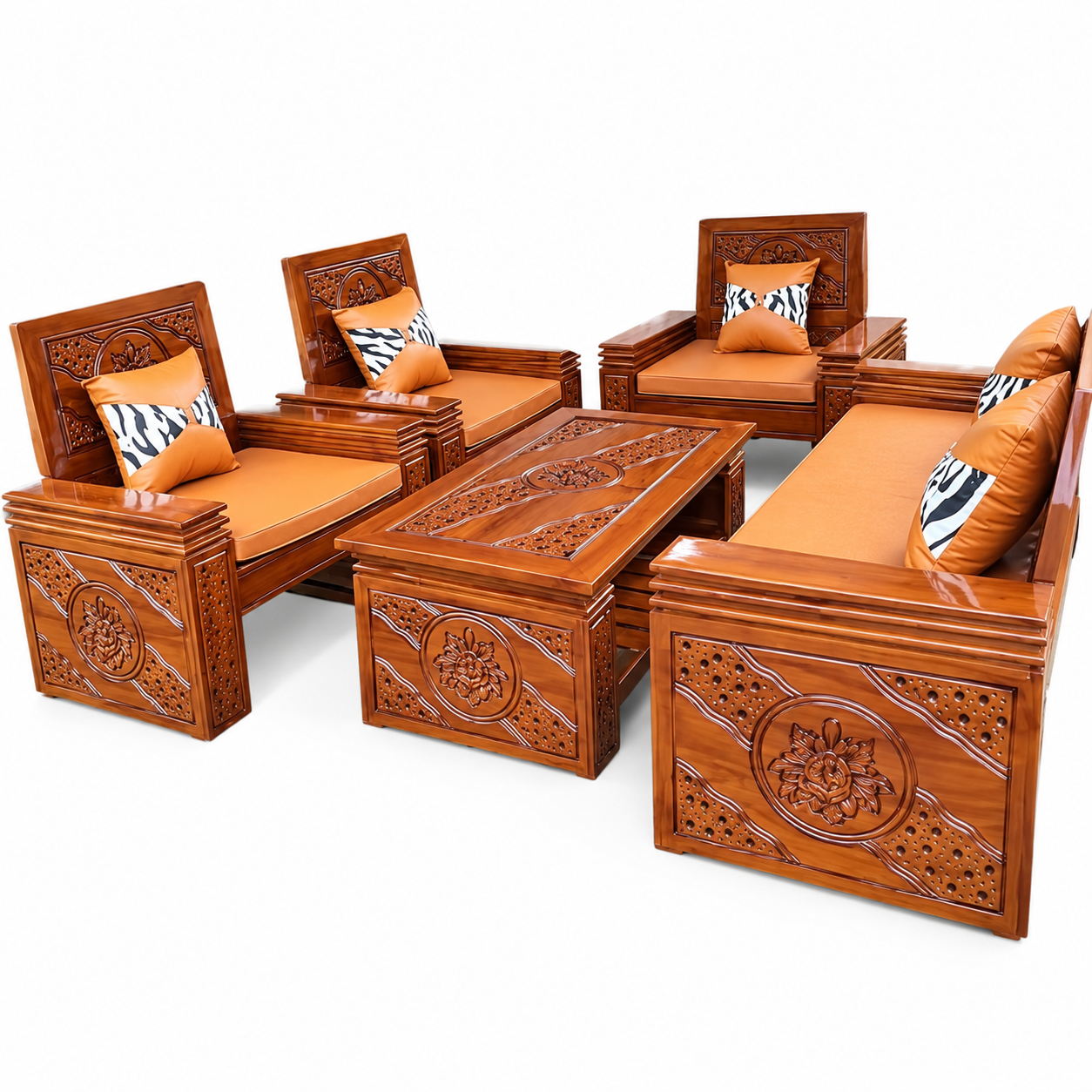 Heritage Jepara Solid Teak Wood Square Sofa Bed Hand Carved Details Premium Three Seat Living Room Furniture Traditional