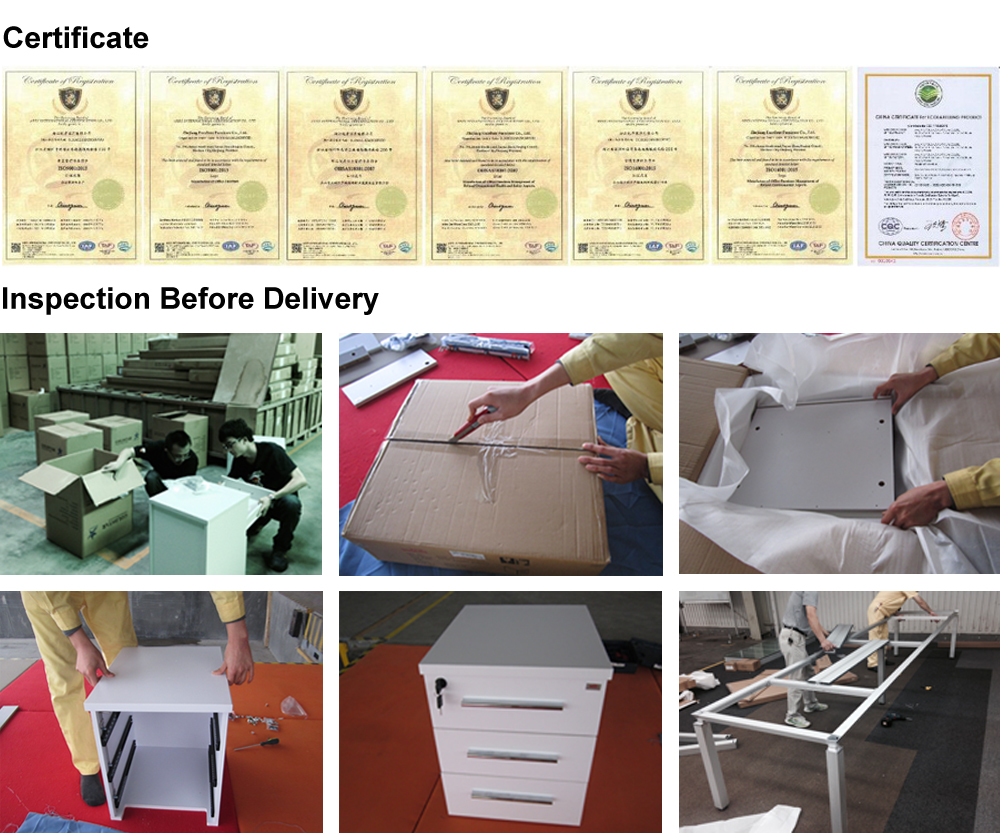 Teak Wood Melamine Office Furniture Set Straight Office Desk With Powder Coated Black Steel Legs