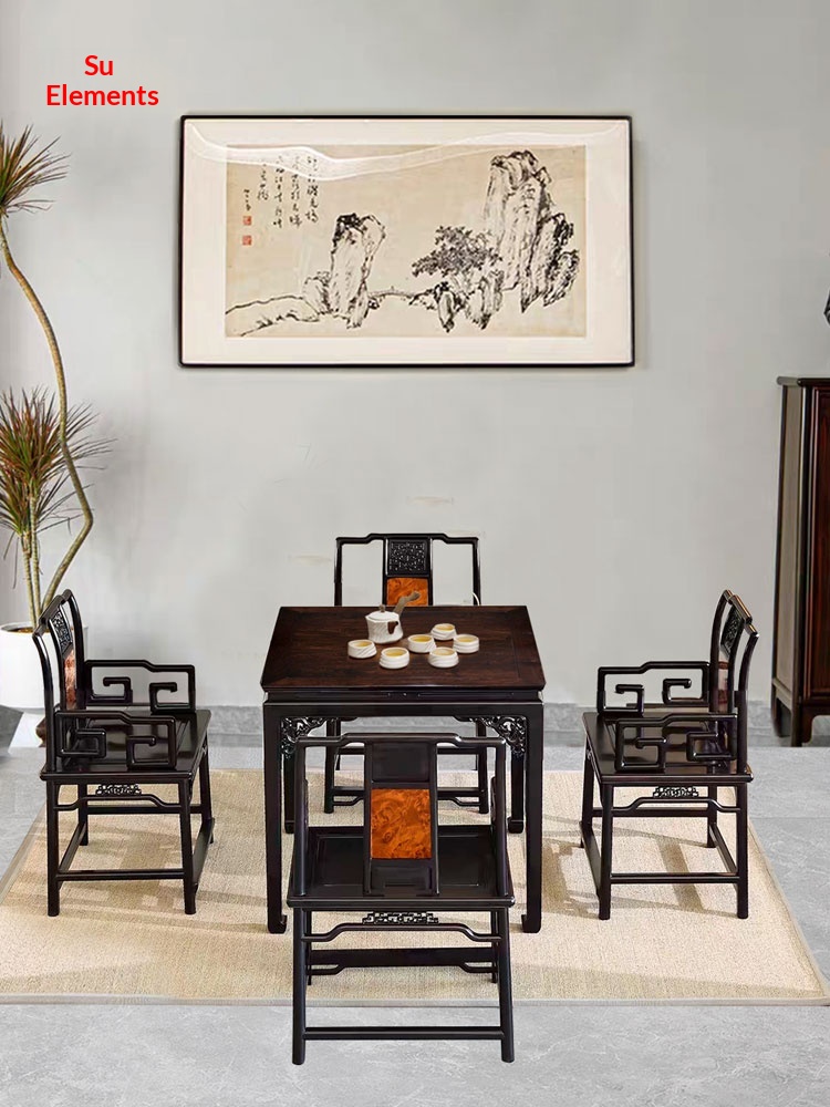 Su Element Mahogany &amp; Sandalwood Ming-style Square Dining &amp; Tea Table with Mortise and Tenon Joint Structure Customizable
