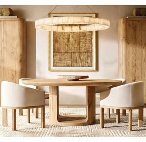 Mid Century Modern Round Solid Oak Wooden Dining Table