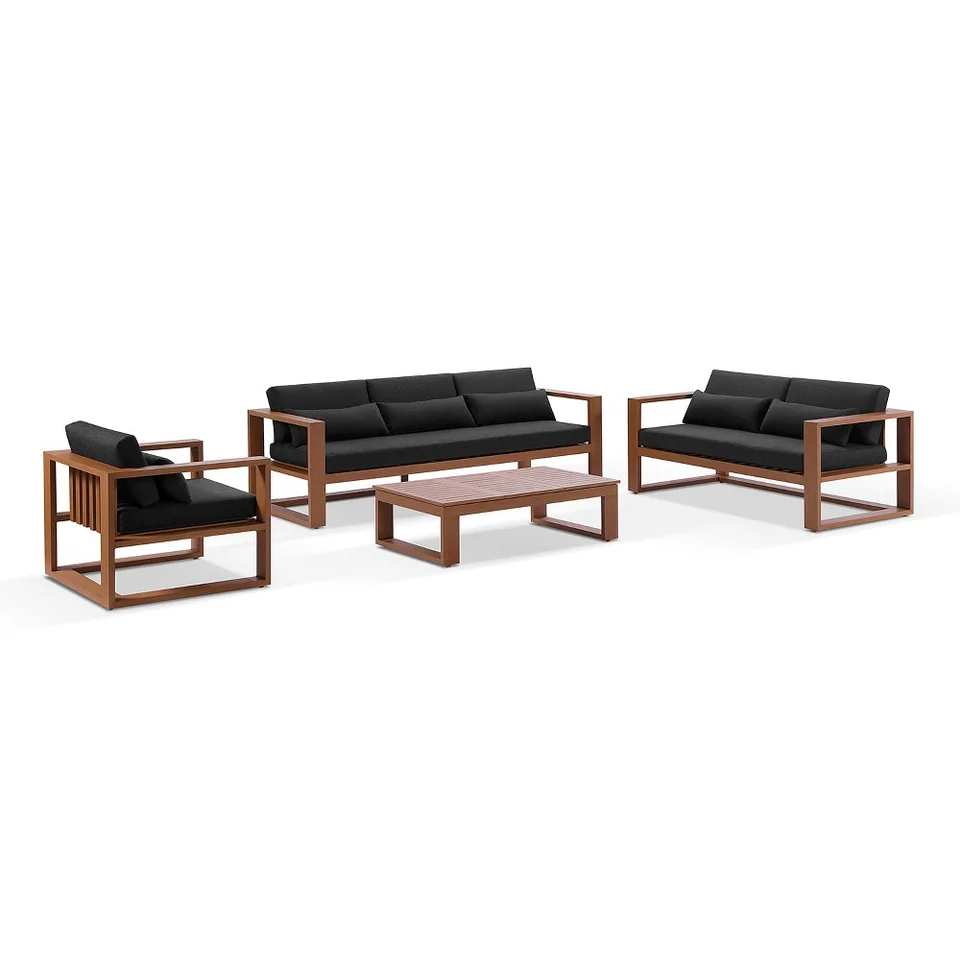 3 + 2 + 1 Seater Outdoor Lounge Suite Teak Aluminium Frame Multi-Functional Lift Coffee Table for Alfresco Patio Backyard