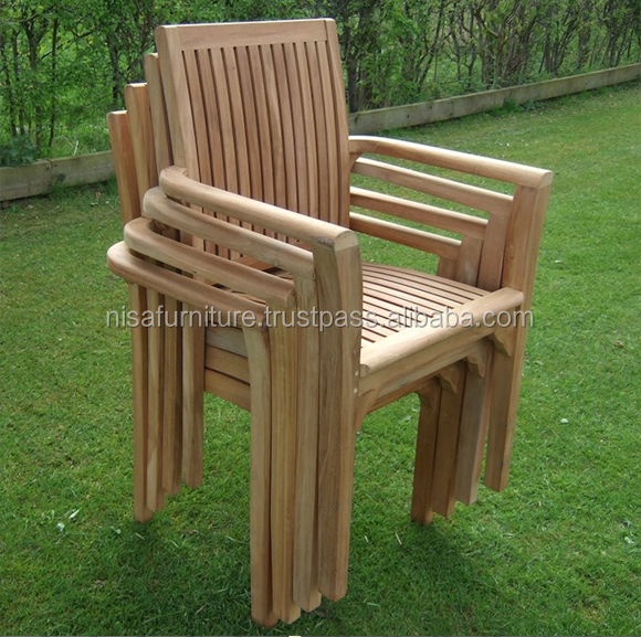 Teak Outdoor Garden Patio Beach Stacking Chairs for Dining and Indonesia Furniture