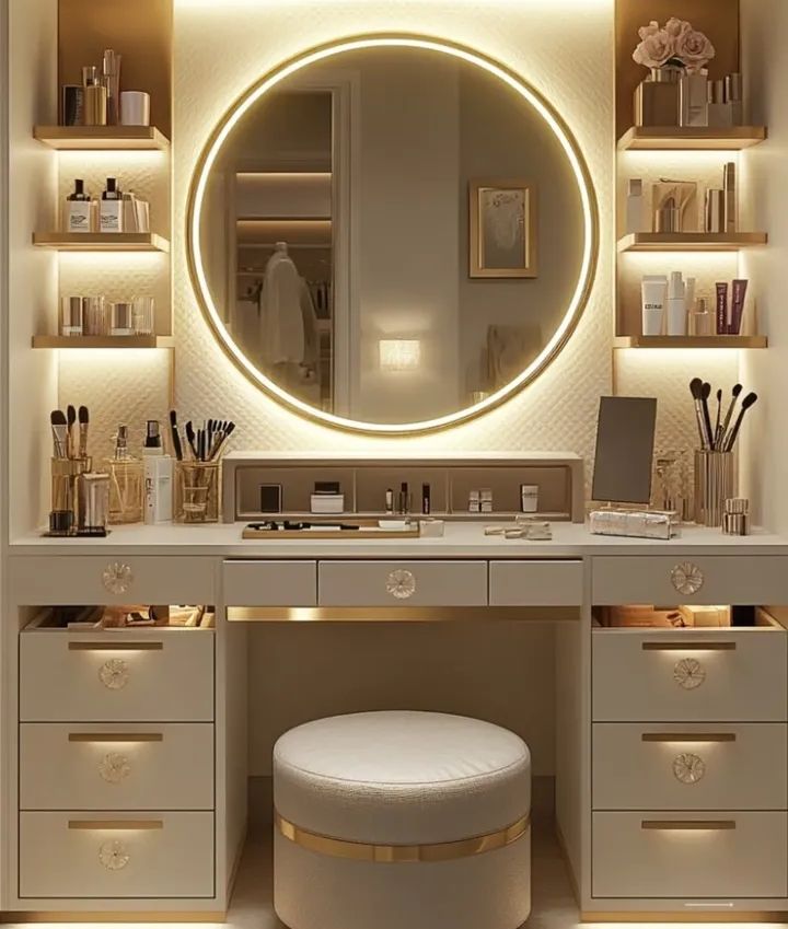 High-End French Palace Style Dressing Table | LED Glass Display Cabinet | Customizable Vanity Desk with Drawers | Factory Direct