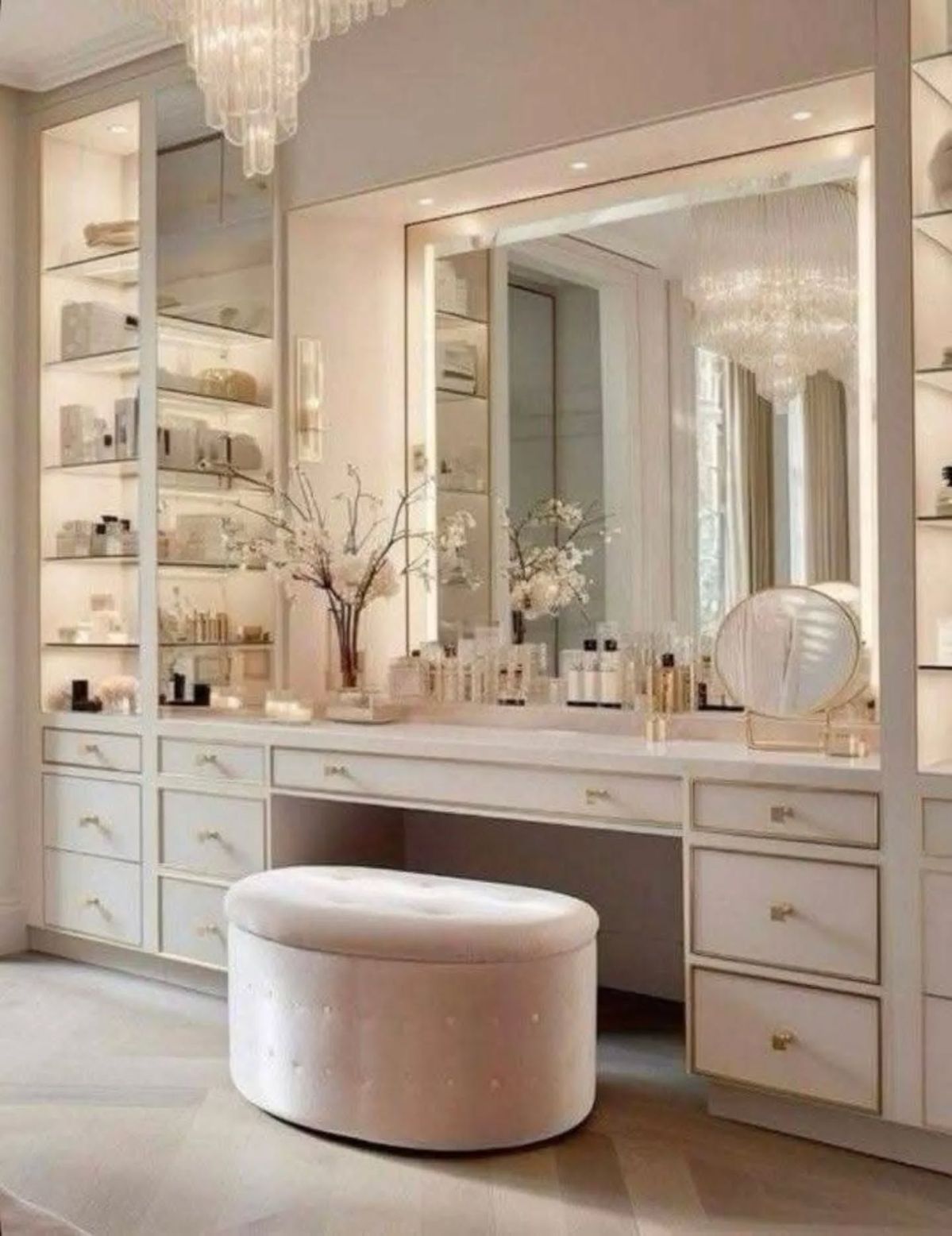 High-End French Palace Style Dressing Table | LED Glass Display Cabinet | Customizable Vanity Desk with Drawers | Factory Direct