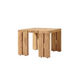 Space Saving Tropical Minimalist Grade A Teak Wood Outdoor Side Table Expertly Slatted End Table