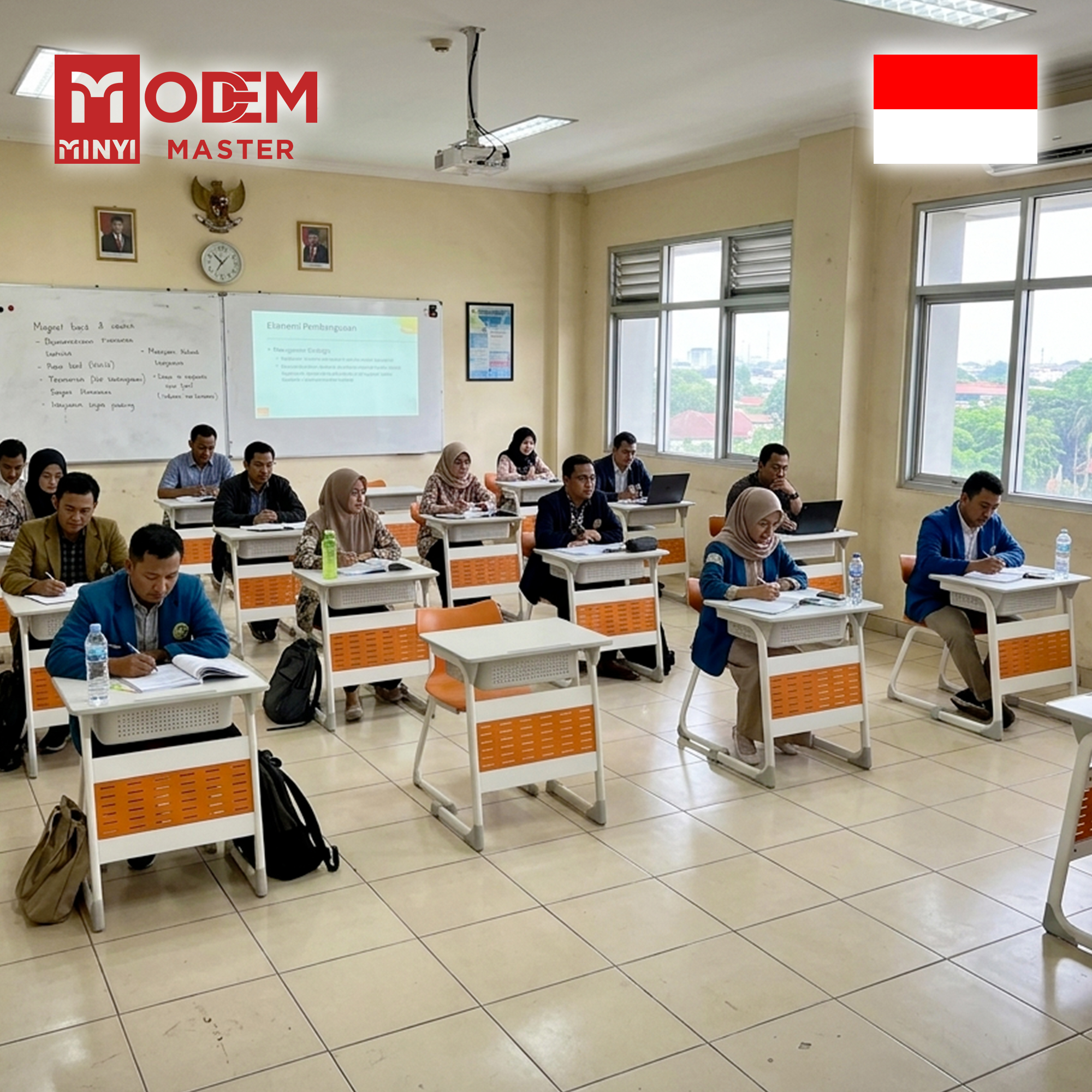 MINYI LEO Indonesia School Desk Wooden Classroom Furniture Contemporary Table Teacher Desk and School Chair With Desk